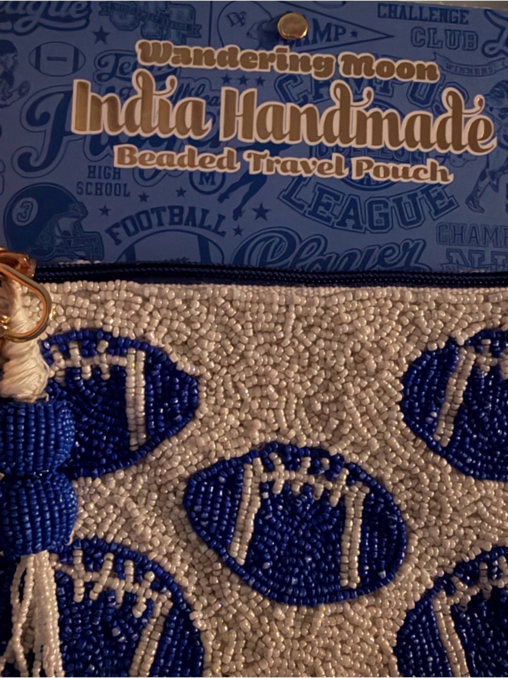 Wandering Moon India Handmade Blue Beaded Mini Travel Pouch